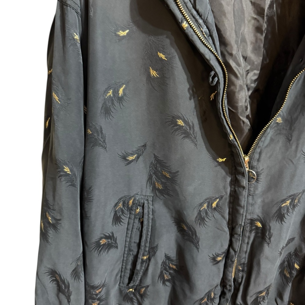 Vintage Mureli 100% Silk Feather-Print Jacket Black Bomber Style ’80s/’90s Sz L - Picture 11 of 15